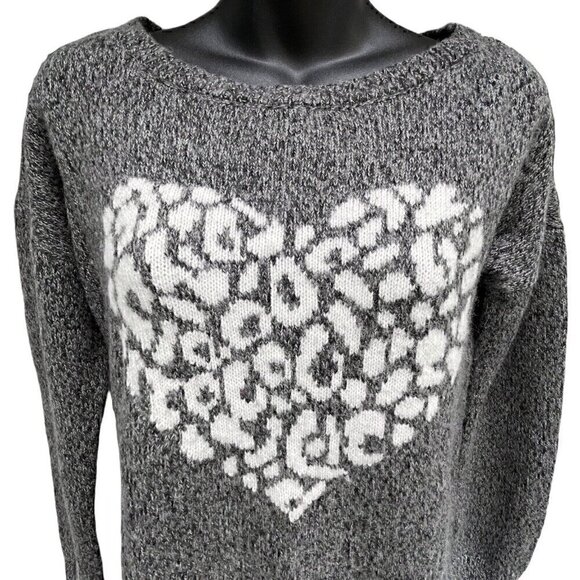 TTPD Express Wool Mohair Blend Leopard Print Heart Pullover Sweater Women S Gray - Picture 3 of 10
